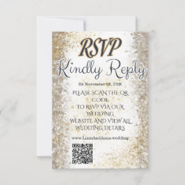ゴールドフォイル写真付き結婚式RSVP QRコードカード 出欠カード