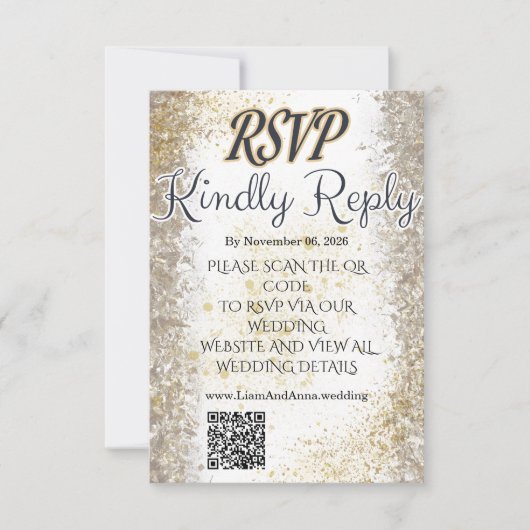 ゴールドフォイル写真付き結婚式RSVP QRコードカード 出欠カード (正面)