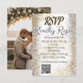 ゴールドフォイル写真付き結婚式RSVP QRコードカード 出欠カード (正面/裏面)