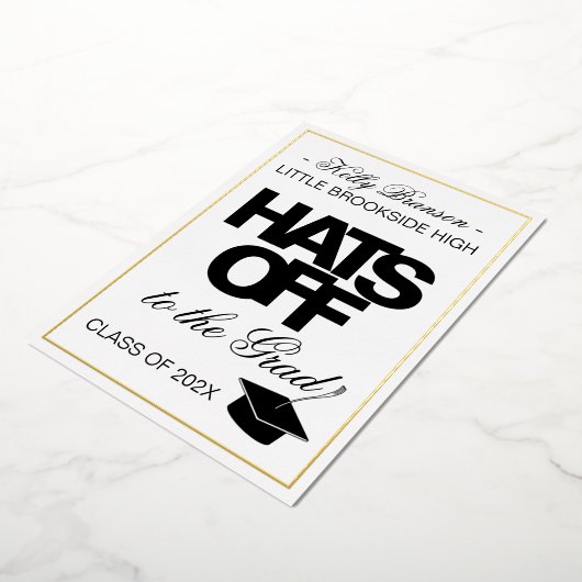 ゴールドフォイル写真卒業発表ハットオフ 箔招待状 (回転した状態)