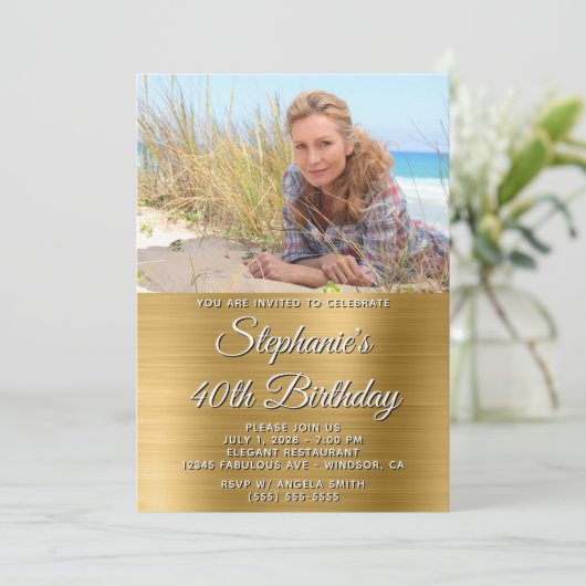 ゴールドフォイル写真第40回誕生日 招待状 (スタンド正面)
