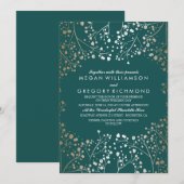 ゴールドフォイル効果ティール（緑がかった色）ベビーズブ結婚リーズ 招待状 (正面/裏面)