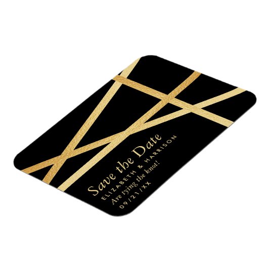 ゴールドフォイル効果幾何学的スタイル日付の保存 マグネット (左側)