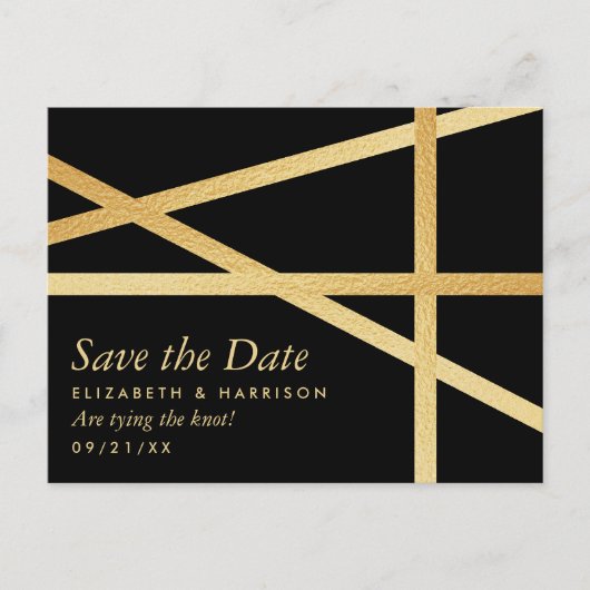 ゴールドフォイル効果幾何学的スタイル日付の保存 案内ポストカード (正面)