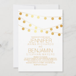 ゴールドフォイル効果文字列ライト白結婚の 招待状