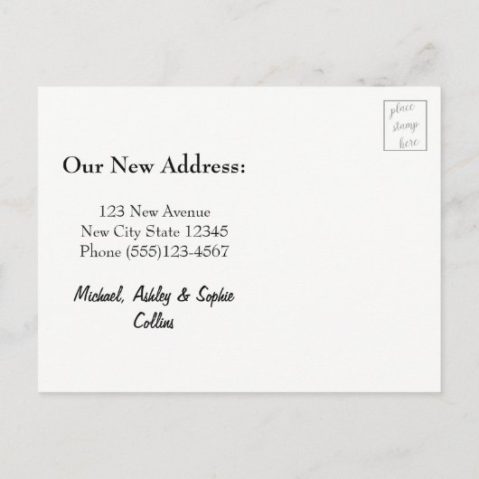 ゴールドフォイル効果、「引っ越しました」発表 案内ポストカード (裏面)