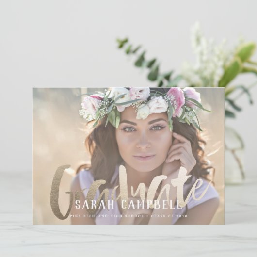 ゴールドフォイル卒業スクリプトカード 招待状 (スタンド正面)