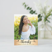 ゴールドフォイル卒業フォトスクリプトハートありがとう ポストカード (スタンド正面)