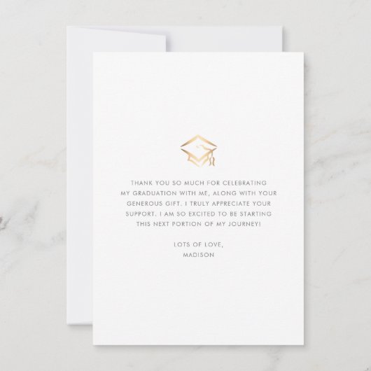 ゴールドフォイル卒業フォトスクリプモダントハート サンキューカード (裏面)