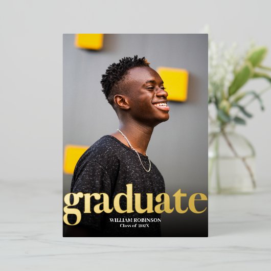 ゴールドフォイル卒業2枚の写真卒業 箔招待状 (立ち正面)