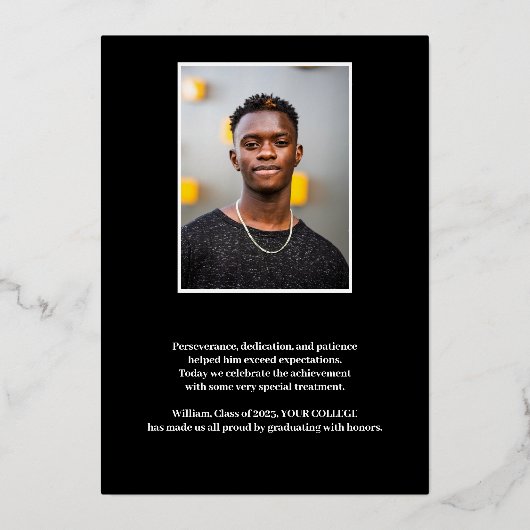 ゴールドフォイル卒業2枚の写真卒業 箔招待状 (裏面)