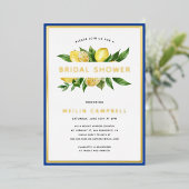 ゴールドフォイル地中海のタイルレモンブライダルシャワー 箔招待状 (立ち正面)