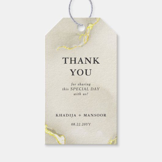 ゴールドフォイル大理石テクスチ結婚ャ's Thank You ギフトタグ (正面)