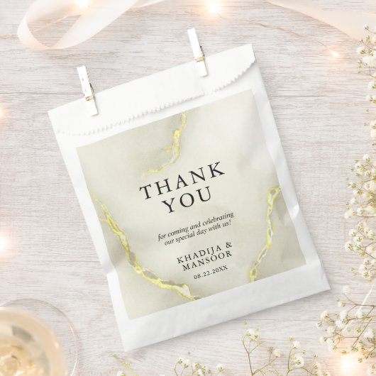 ゴールドフォイル大理石テクスチ結婚ャ's Thank You フェイバーバッグ (クリップ留めされた状態)