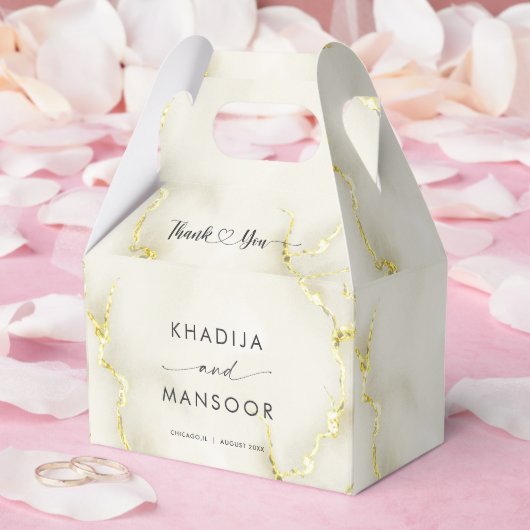 ゴールドフォイル大理石テクスチ結婚ャ's Thank You フェイバーボックス (ウェディング)