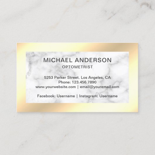 ゴールドフォイル大理石メガネ眼科医オプトメトリー 名刺 (裏面)