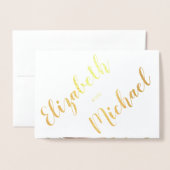 ゴールドフォイル婚約パーティ招待状フォト名 箔カード (封筒付き正面)