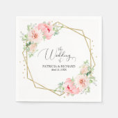 ゴールドフォイル幾何ピンク赤面結婚フローラ スタンダードカクテルナプキン (正面)