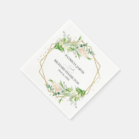 ゴールドフォイル幾何学的な緑のエレガントな結婚式 スタンダードカクテルナプキン (角)