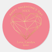 ゴールドフォイル幾何学的ハートバレンタインデー ラウンドシール (正面)