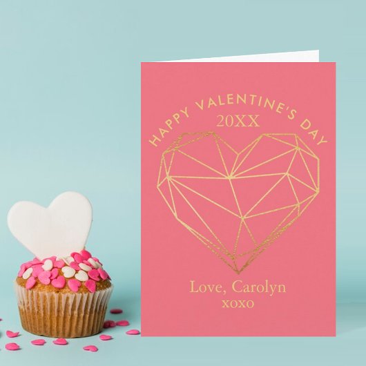 ゴールドフォイル幾何学的ハートフォトバレンタインデー シーズンカード