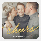 ゴールドフォイル応援書道スクリプトフォトホリデー スクエアシール (正面)