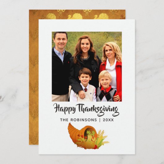 ゴールドフォイル感謝祭ファミリーフォト シーズンカード (正面/裏面)