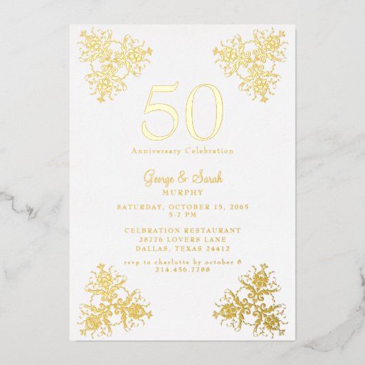 ゴールドフォイル我々はまだ結婚の記念日パーティー 箔招待状 (正面)