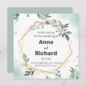 ゴールドフォイル招待状、ニュートラルフローラ結婚ズ 招待状 (正面/裏面)