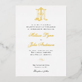 ゴールドフォイル招待状JMモノグラムまたはMJモノグラム 箔招待状