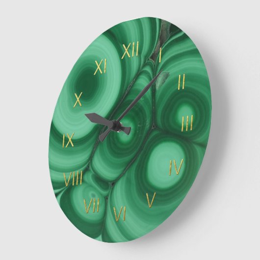 ゴールドフォイル数字フェイク付き緑のマラカイト時計 ラージ壁時計 (傾斜)