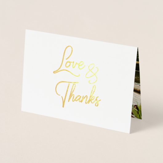 ゴールドフォイル書道結婚の感謝フォトカード 箔カード (正面)