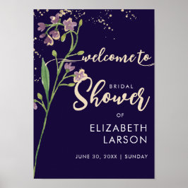 ゴールドフォイル水の色ワイルドフラワーブライダルシャワー ポスター