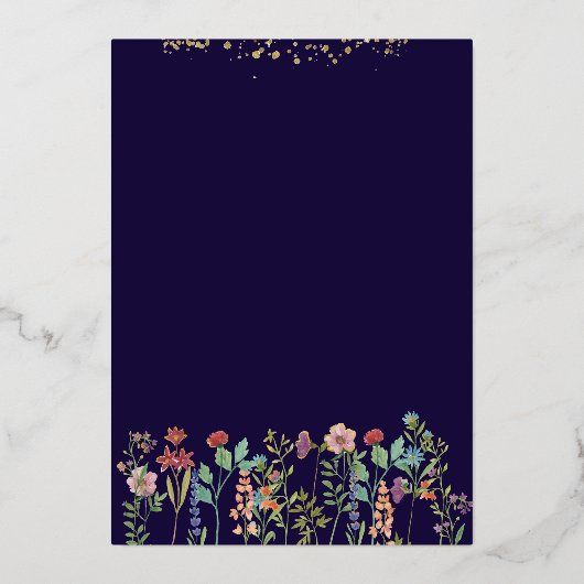 ゴールドフォイル水の色ワイルドフラワーブライダルシャワー 箔招待状 (裏面)