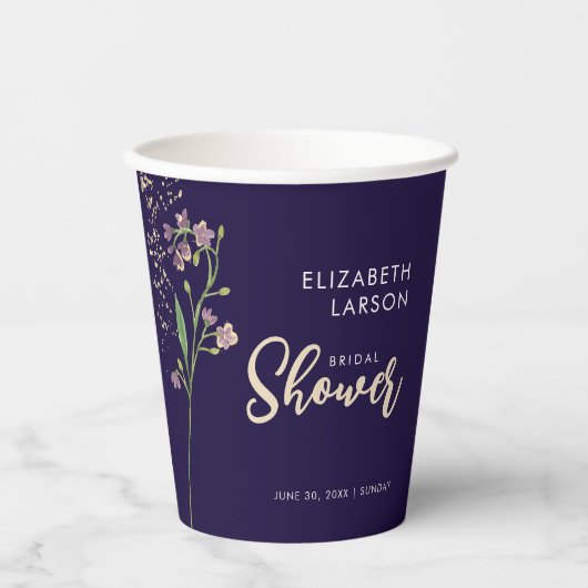 ゴールドフォイル水の色ワイルドフラワーブライダルシャワー 紙コップ (正面)