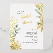 ゴールドフォイル水彩の葉ミントブライダルシャワー 箔招待状 (正面)