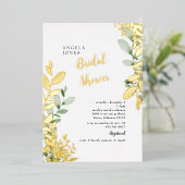 ゴールドフォイル水彩の葉ミントブライダルシャワー 箔招待状 (立ち正面)