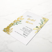 ゴールドフォイル水彩の葉ミントブライダルシャワー 箔招待状 (回転した状態)
