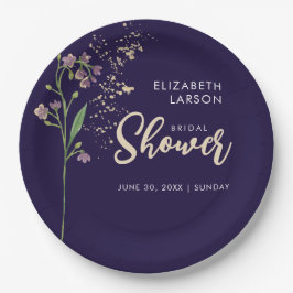 ゴールドフォイル水彩ワイルドフラワー ブライダルシャワー ペーパープレート
