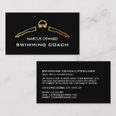 ゴールドフォイル泳ぐ人アイコン、スイミングコーチ&ライフガード 名刺 (正面/裏面)