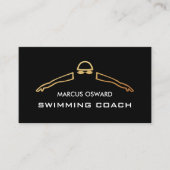 ゴールドフォイル泳ぐ人アイコン、スイミングコーチ&ライフガード 名刺 (正面)