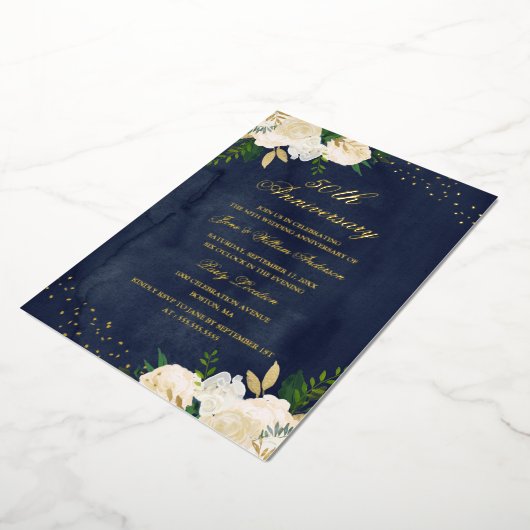 ゴールドフォイル海軍金ゴールドフローラ50周年 箔招待状 (回転した状態)