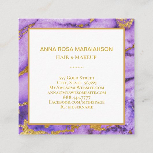 *~*ゴールドフォイル深いパープルマーブルシモダンック スクエア名刺 (裏面)