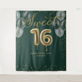 ゴールドフォイル甘い16日風船グリーンバックドロップ タペストリー (正面)