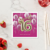 ゴールドフォイル甘い16日風船パーティーホットピンク スタンダードカクテルナプキン (インサイチュ)