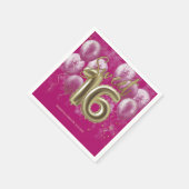 ゴールドフォイル甘い16日風船パーティーホットピンク スタンダードカクテルナプキン (角)