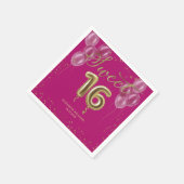 ゴールドフォイル甘い16日風船パーティーホットピンク スタンダードカクテルナプキン (角)