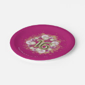 ゴールドフォイル甘い16日風船パーティーホットピンク ペーパープレート (アングル)