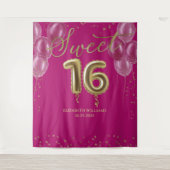 ゴールドフォイル甘い16日風船ホットピンク背景 タペストリー (正面)