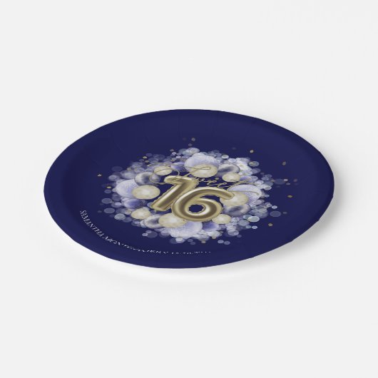 ゴールドフォイル甘い16 Bdayバルーンパーティーブ王室のルー ペーパープレート (アングル)